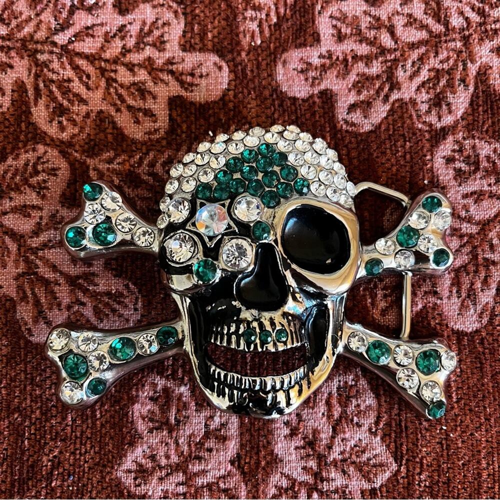 Bling Skull Crossbones Belt Buckle Emerald‎ Green Bling